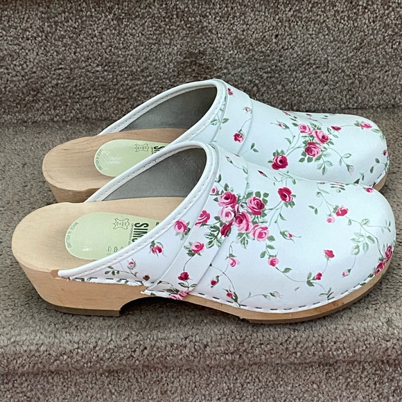 SIMSON Dutch Fleuriste White Leather Roses Orthopedic Shoe Wood Clogs Size 41 EU - Picture 6 of 12